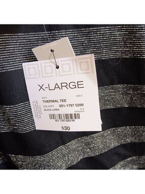 XL Liz Claiborne Womens Top Black & Silver Striped Thermal Tee X-Large NWT NEW
